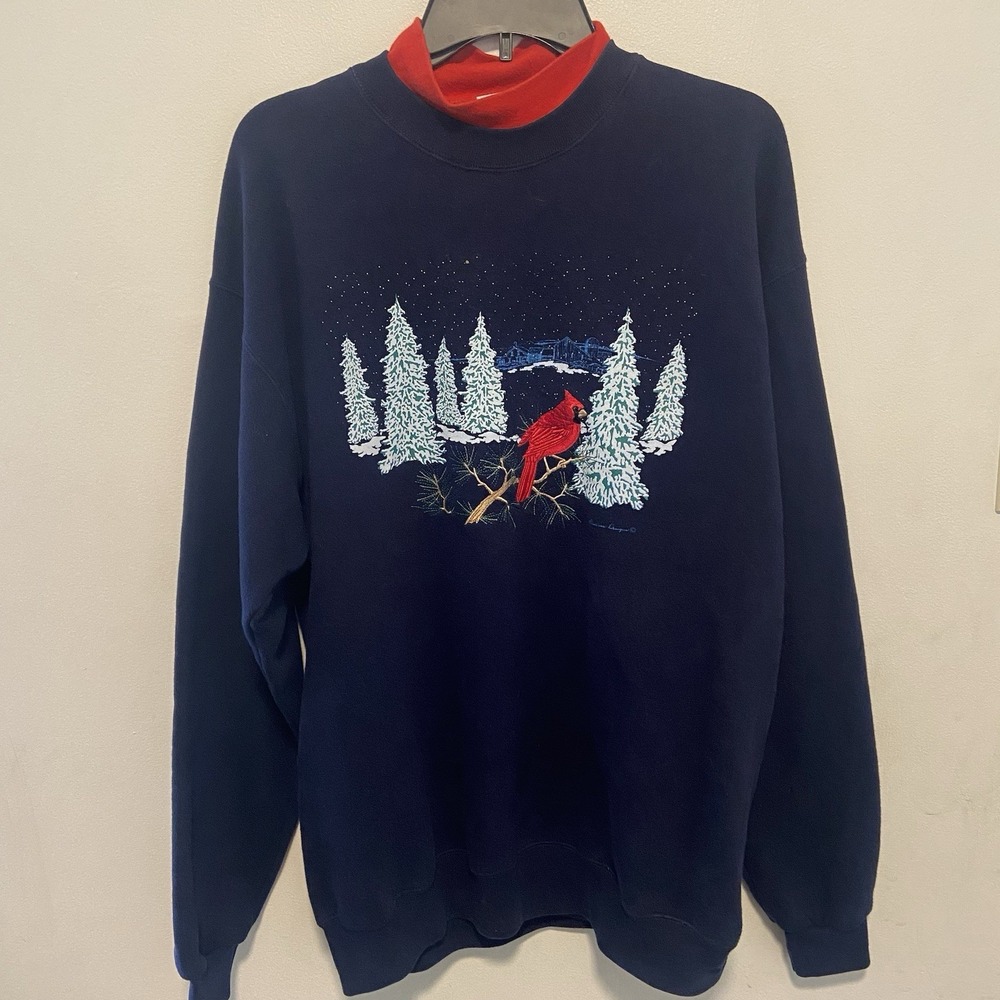 Vintage Women's Sweater Size Large Grandma Winter Cardinal Holiday Birds